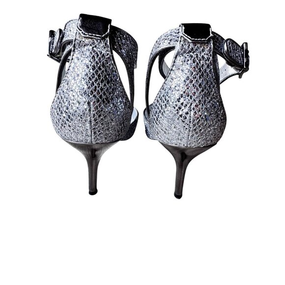 Marc Fisher Pumps Size 8M Silver Multi Fabric Ankle Strap Pointed Toe READ - Picture 4 of 11